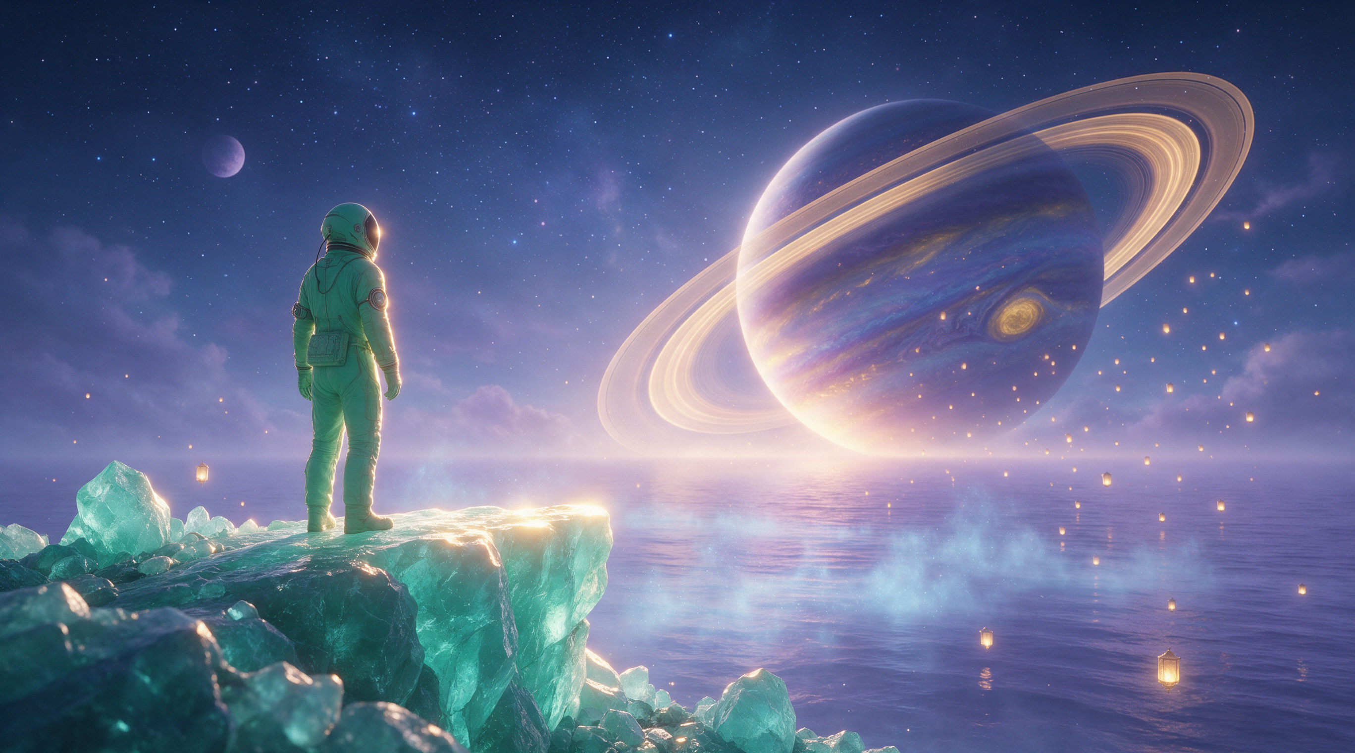 Astronaut at the crystal cliff